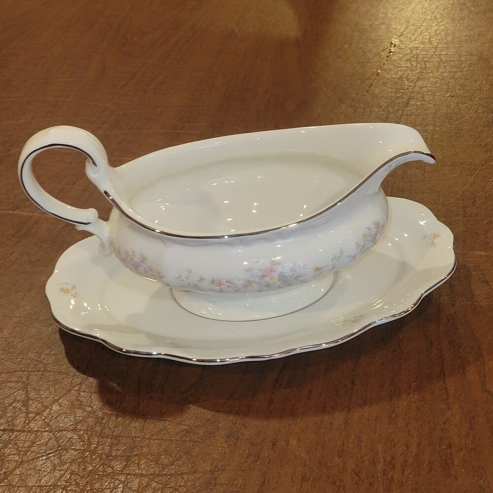 Vintage Johann Haviland Bavaria Floral Splendor Gravy Boat with underplate